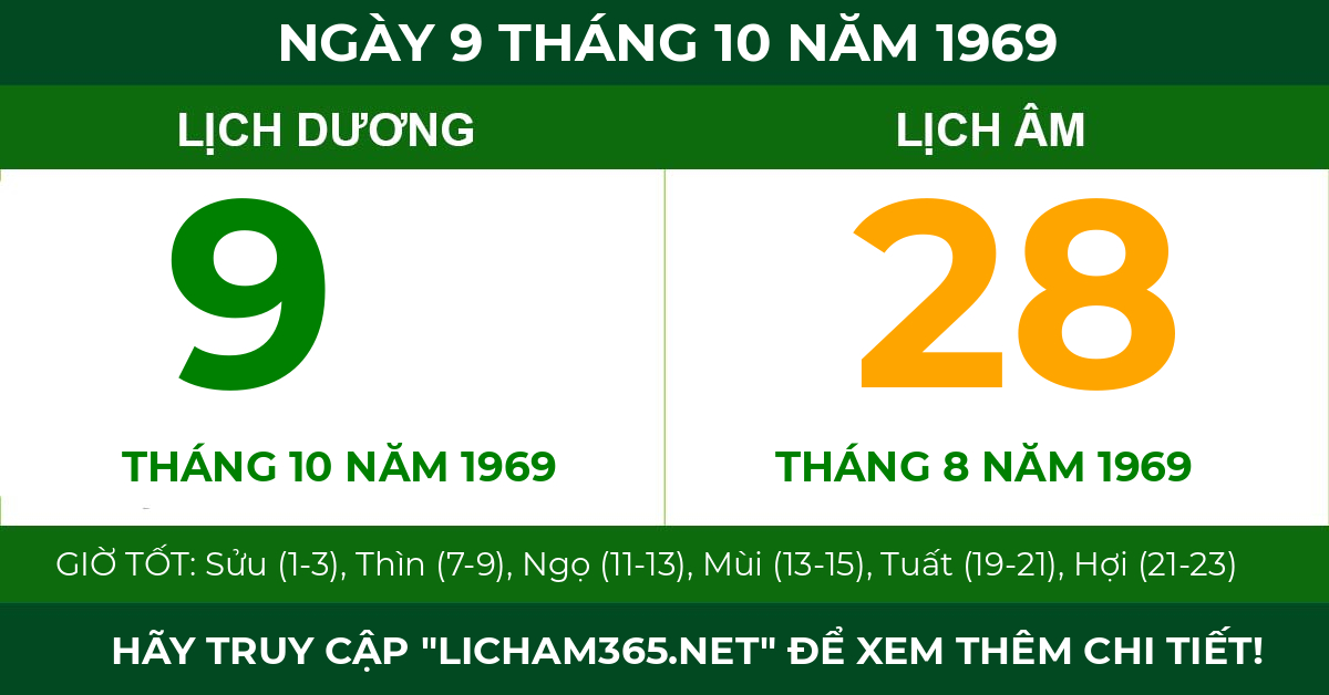 lịch âm ngày 9 tháng 10 năm 1969