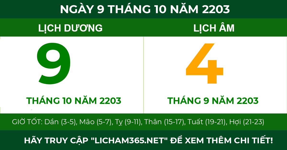 lịch âm ngày 9 tháng 10 năm 2203