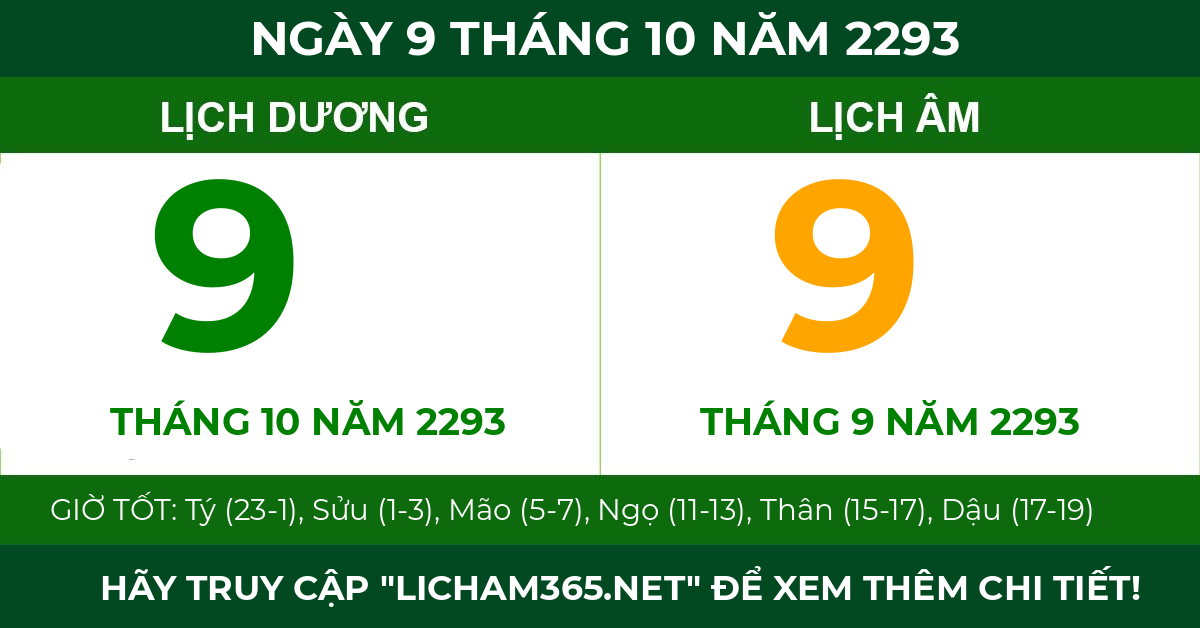 lịch âm ngày 9 tháng 10 năm 2293