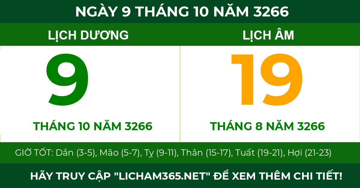 lịch âm ngày 9 tháng 10 năm 3266