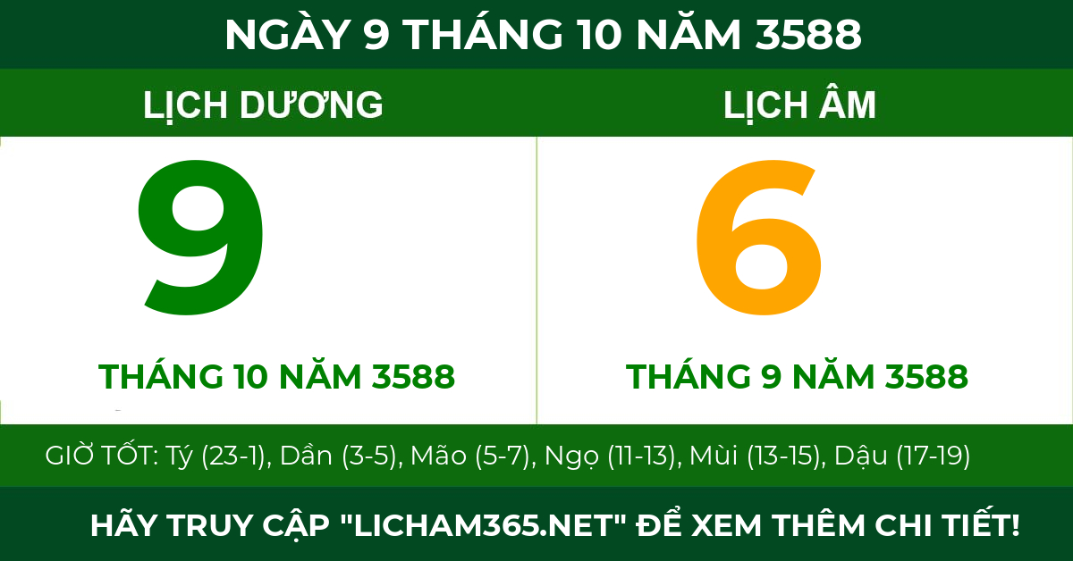 lịch âm ngày 9 tháng 10 năm 3588