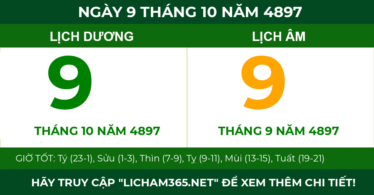 lịch âm ngày 9 tháng 10 năm 4897