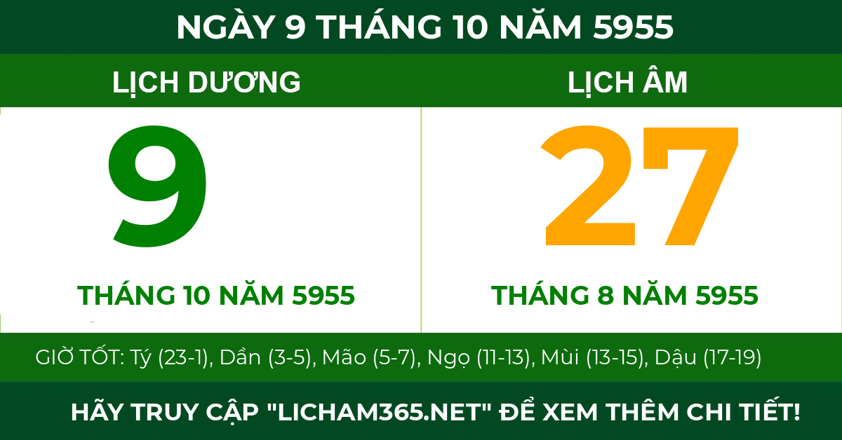 lịch âm ngày 9 tháng 10 năm 5955