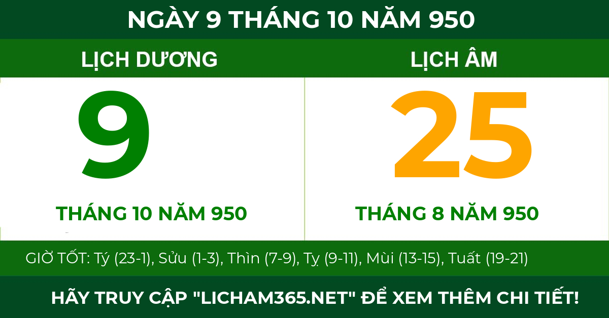 lịch âm ngày 9 tháng 10 năm 950
