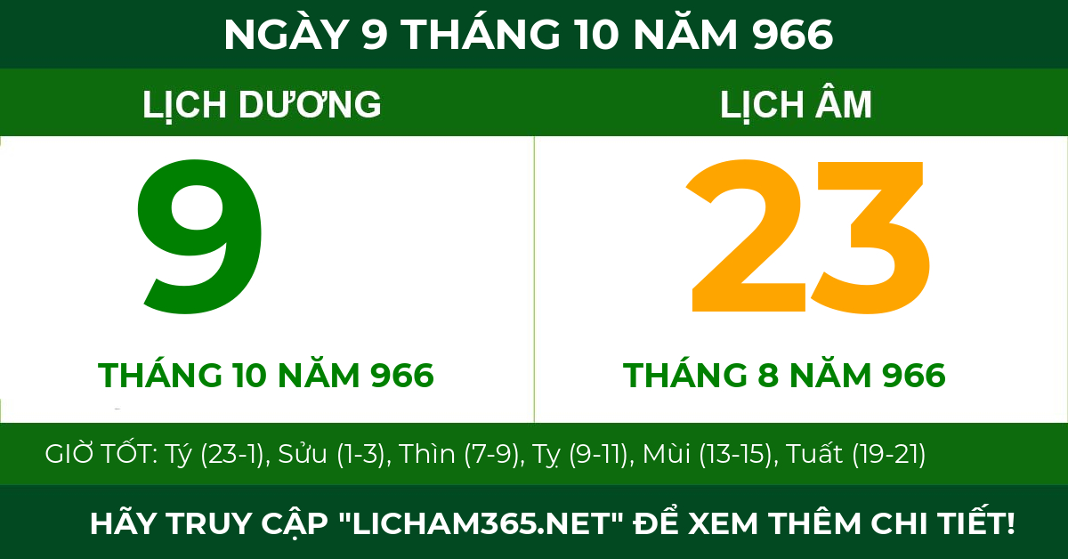 lịch âm ngày 9 tháng 10 năm 966