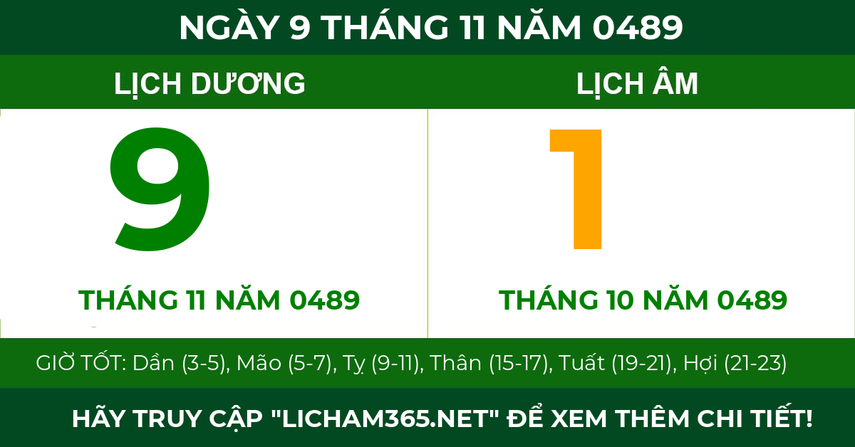 lịch âm ngày 9 tháng 11 năm 0489