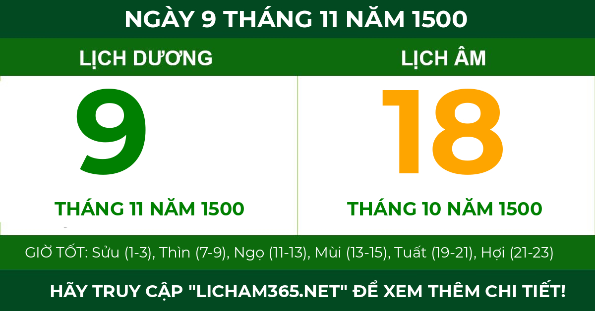 lịch âm ngày 9 tháng 11 năm 1500