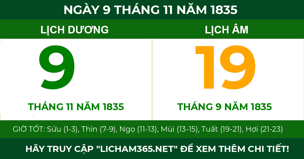 lịch âm ngày 9 tháng 11 năm 1835