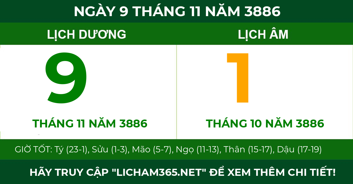 lịch âm ngày 9 tháng 11 năm 3886