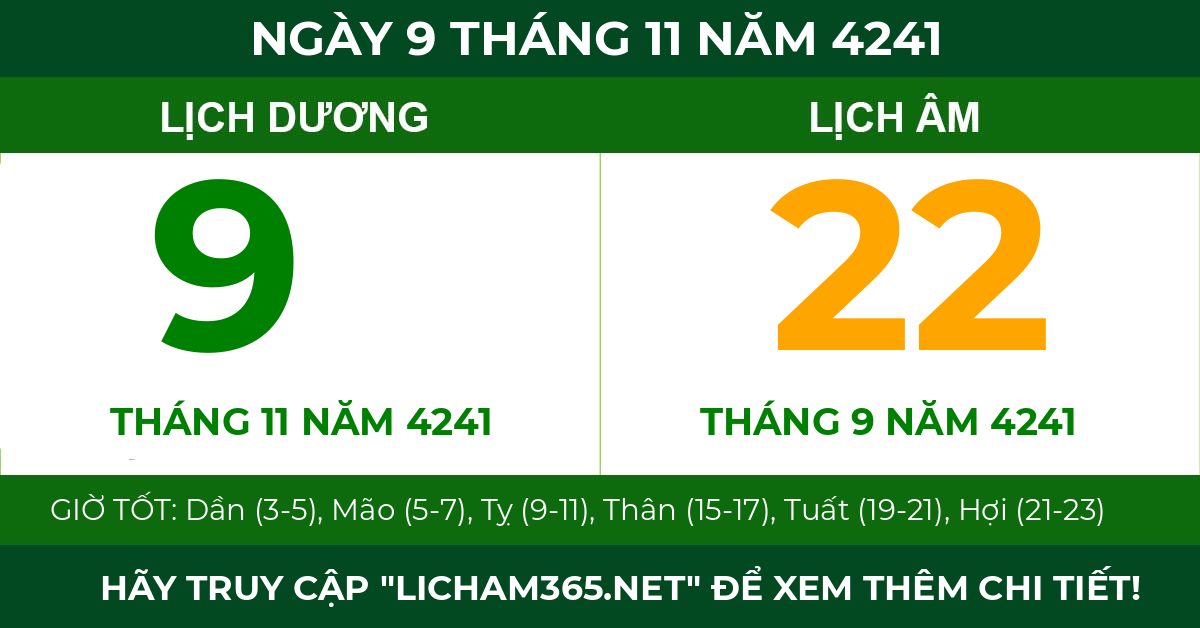 lịch âm ngày 9 tháng 11 năm 4241