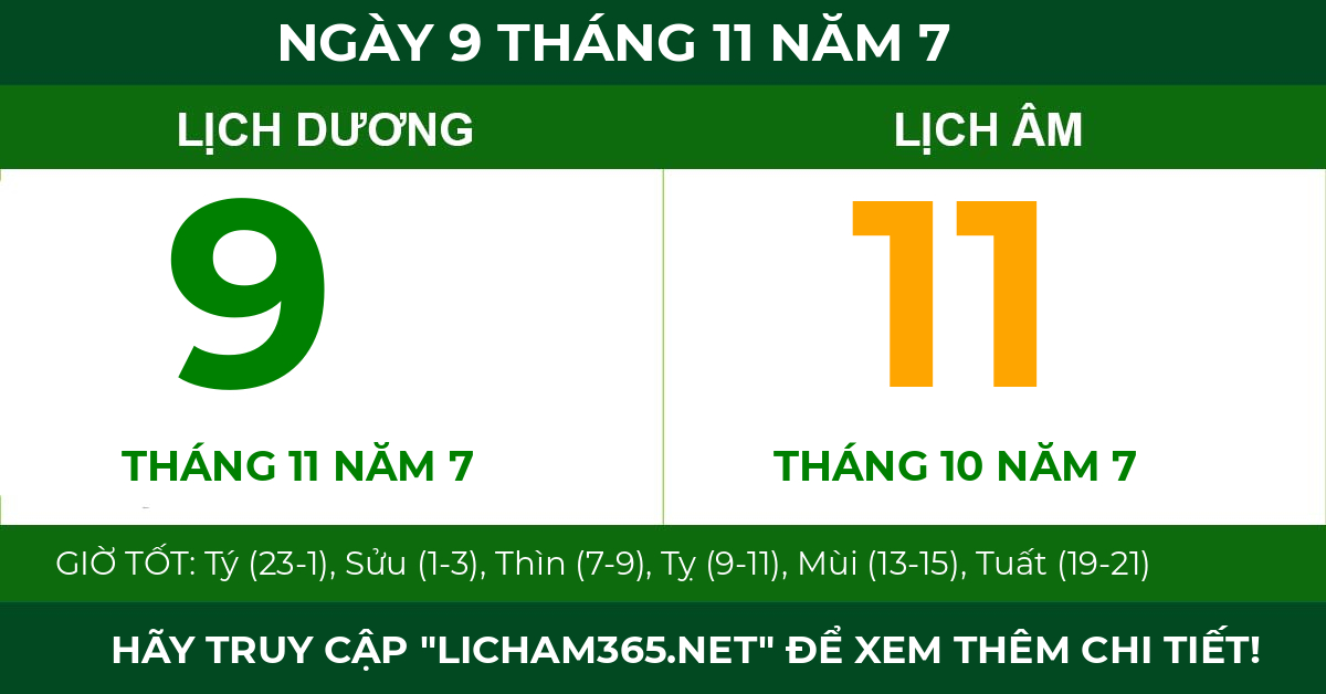 lịch âm ngày 9 tháng 11 năm 7
