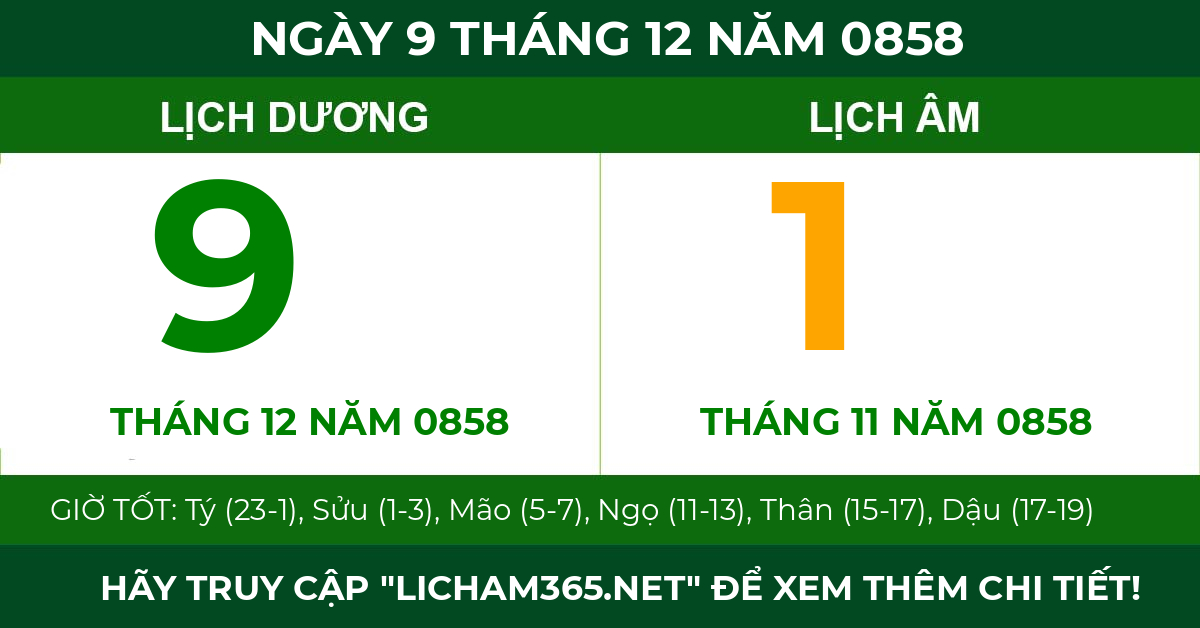 lịch âm ngày 9 tháng 12 năm 0858