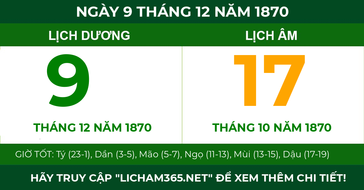 lịch âm ngày 9 tháng 12 năm 1870