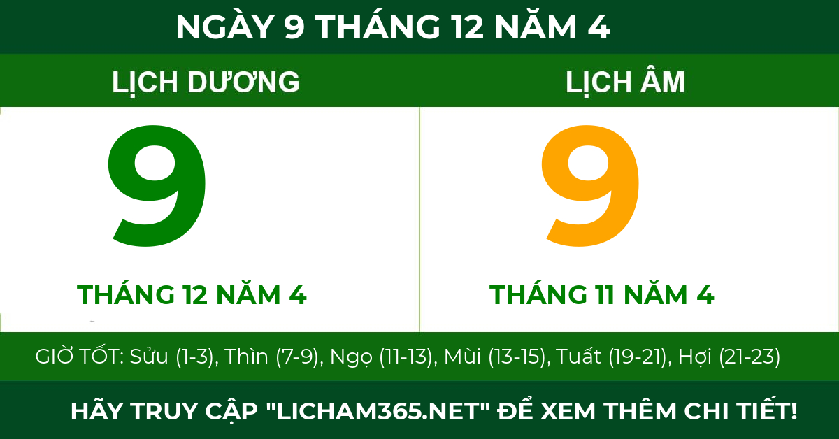 lịch âm ngày 9 tháng 12 năm 4