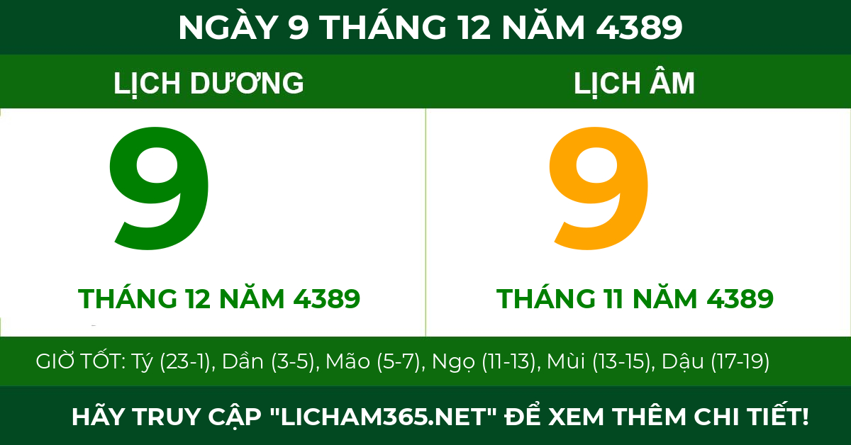 lịch âm ngày 9 tháng 12 năm 4389
