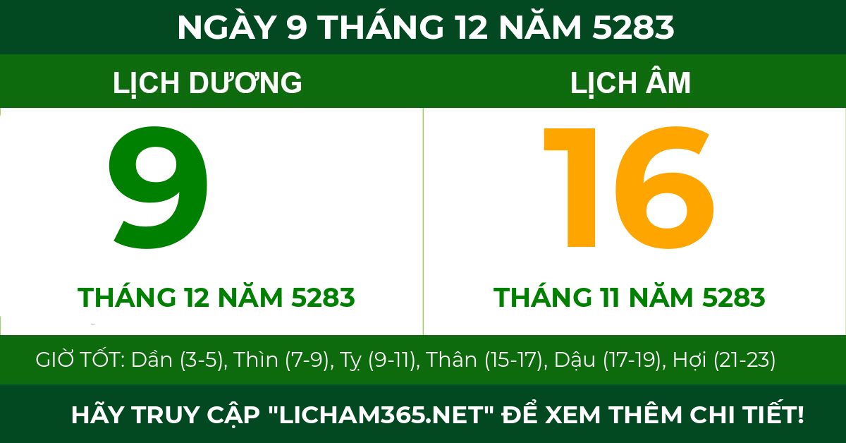 lịch âm ngày 9 tháng 12 năm 5283