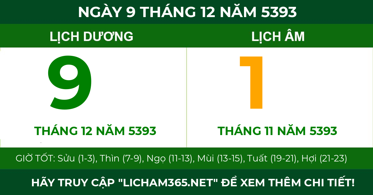 lịch âm ngày 9 tháng 12 năm 5393