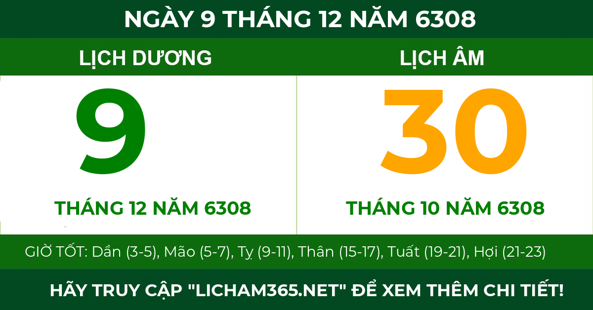 lịch âm ngày 9 tháng 12 năm 6308