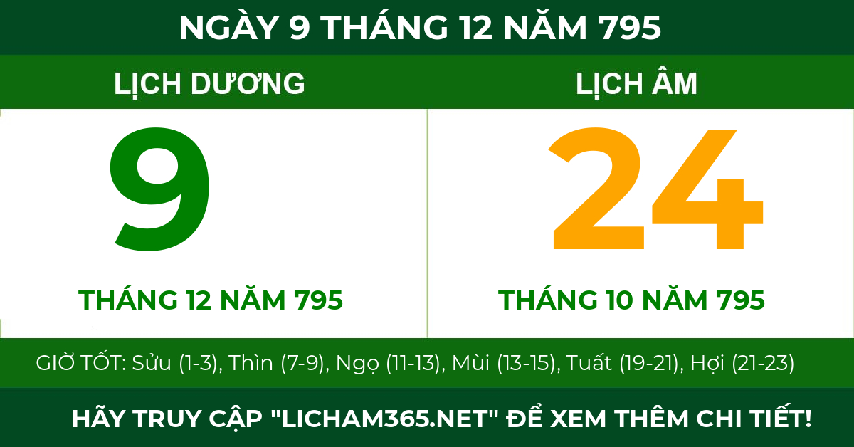 lịch âm ngày 9 tháng 12 năm 795