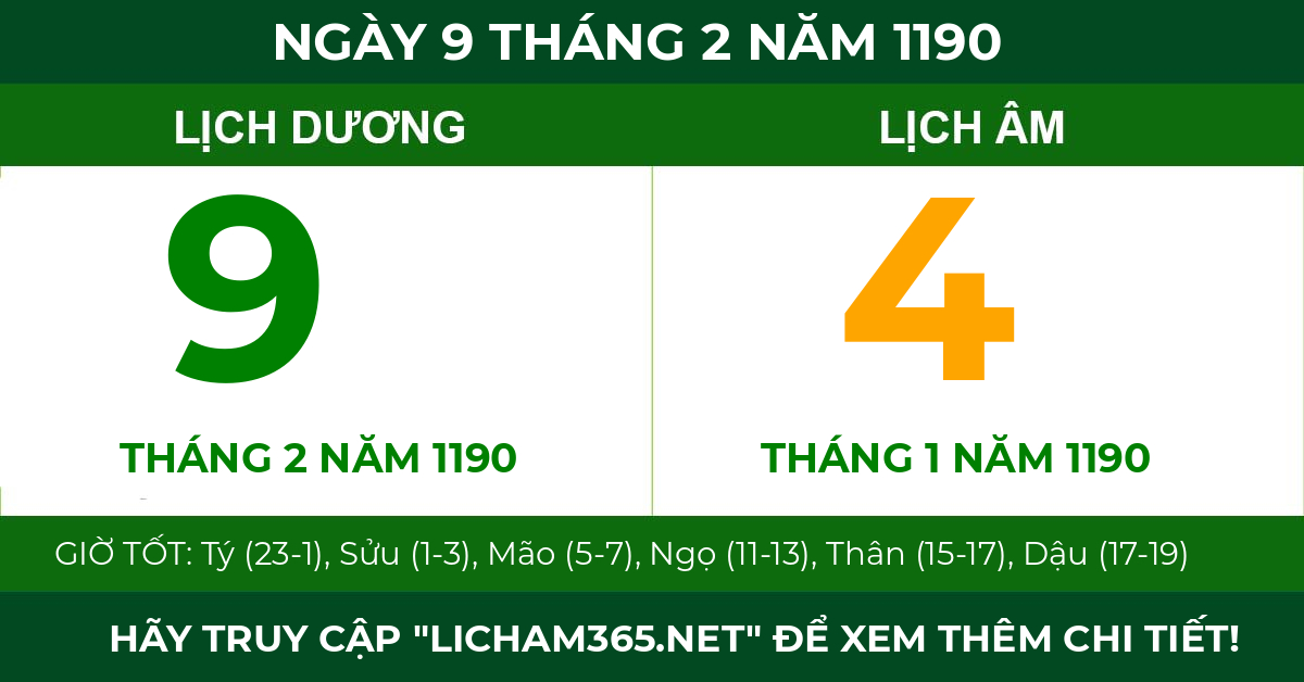 lịch âm ngày 9 tháng 2 năm 1190