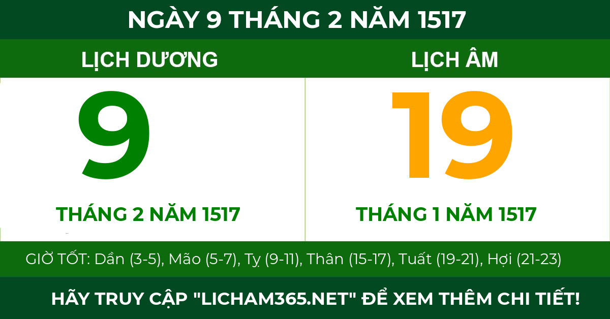 lịch âm ngày 9 tháng 2 năm 1517