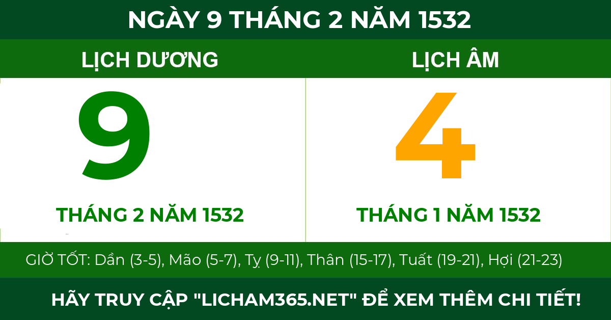 lịch âm ngày 9 tháng 2 năm 1532