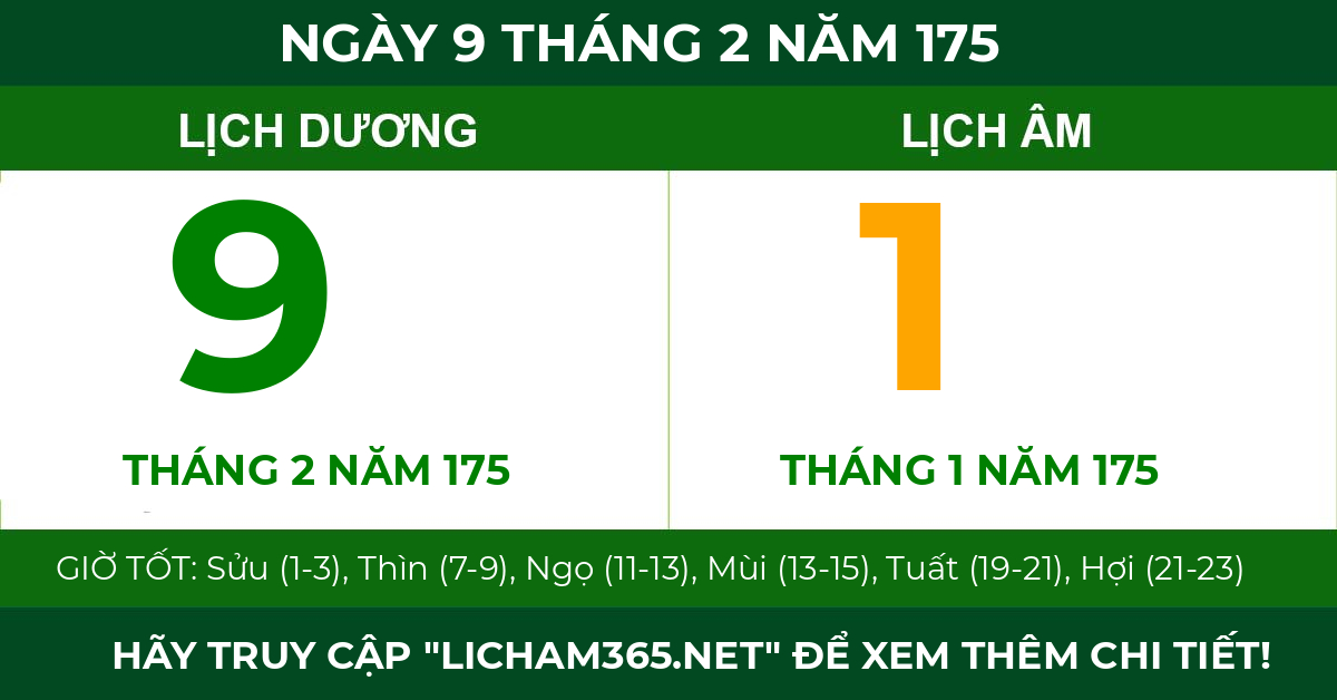 lịch âm ngày 9 tháng 2 năm 175