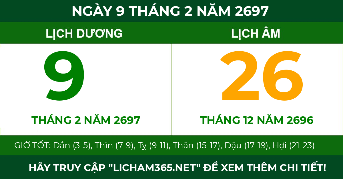 lịch âm ngày 9 tháng 2 năm 2697