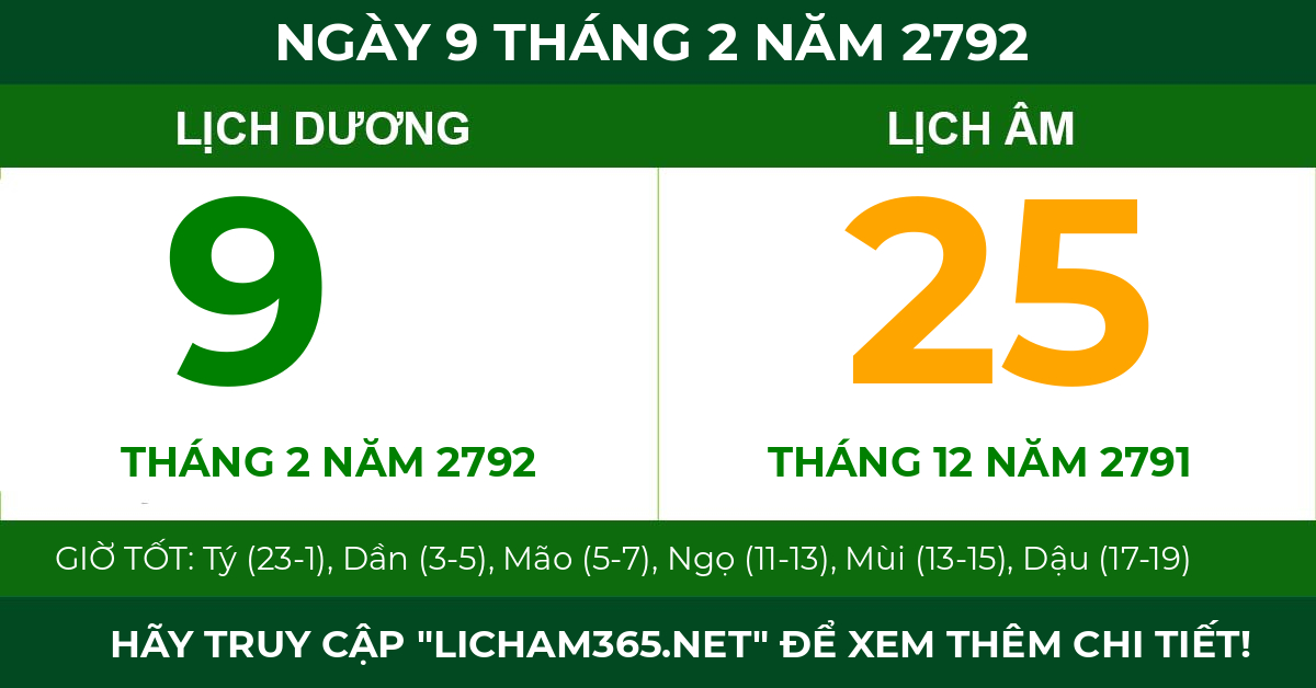 lịch âm ngày 9 tháng 2 năm 2792