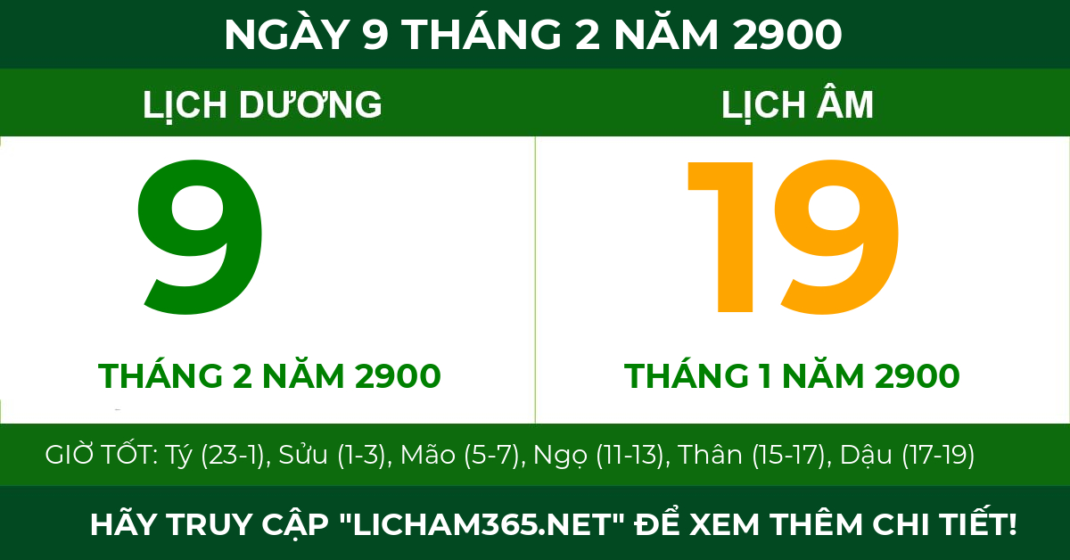 lịch âm ngày 9 tháng 2 năm 2900