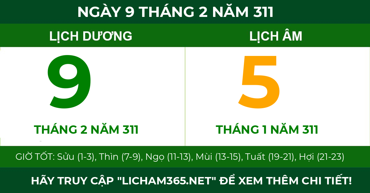 lịch âm ngày 9 tháng 2 năm 311