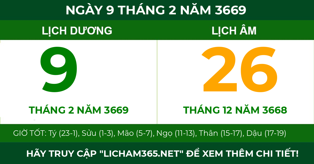 lịch âm ngày 9 tháng 2 năm 3669
