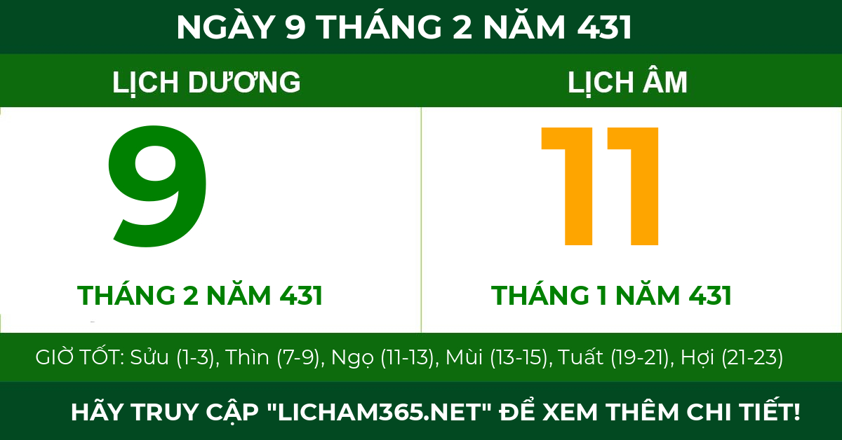 lịch âm ngày 9 tháng 2 năm 431