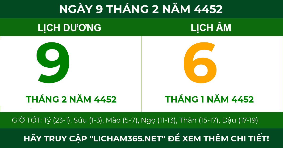 lịch âm ngày 9 tháng 2 năm 4452