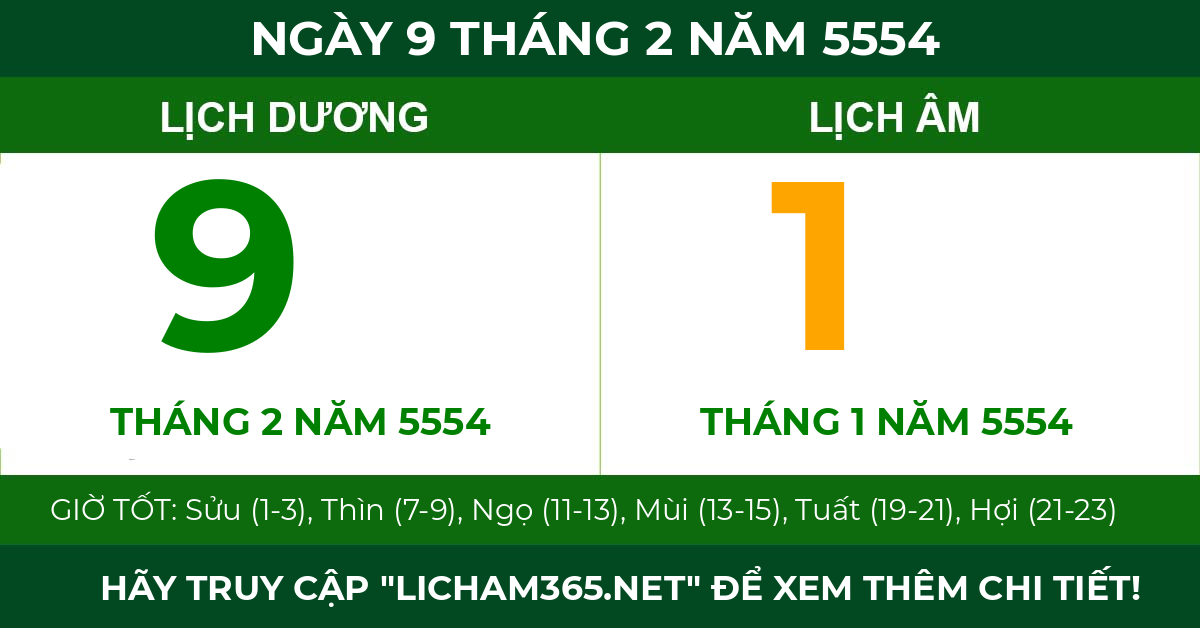 lịch âm ngày 9 tháng 2 năm 5554
