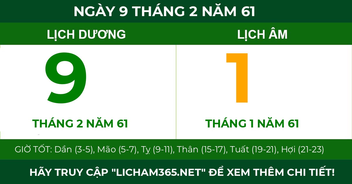lịch âm ngày 9 tháng 2 năm 61