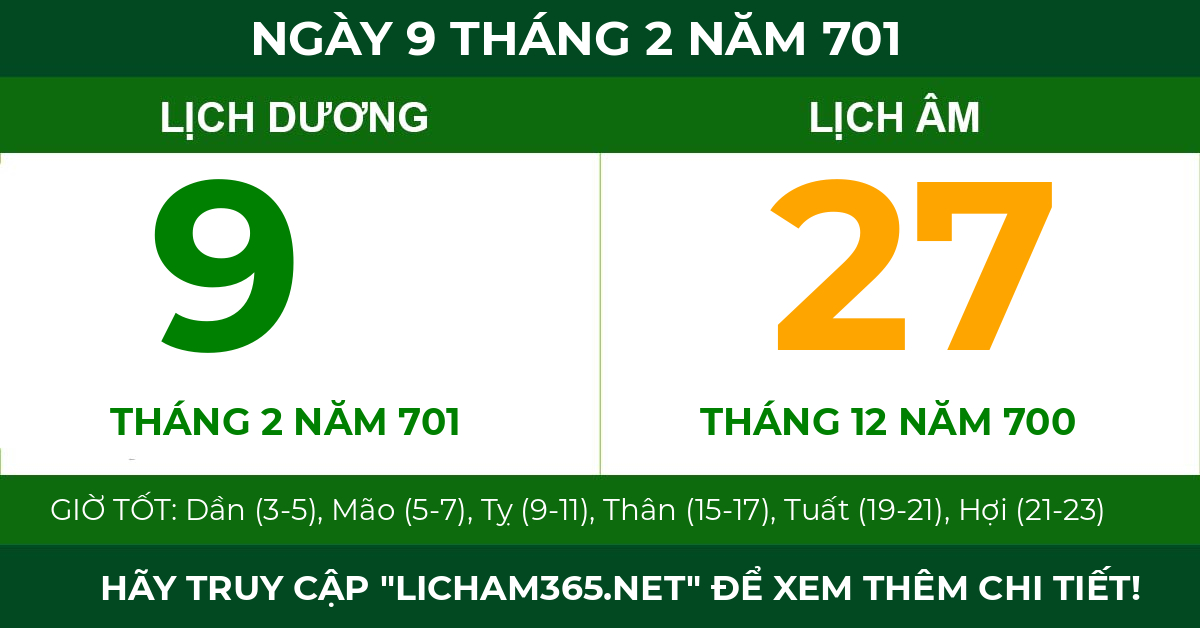 lịch âm ngày 9 tháng 2 năm 701