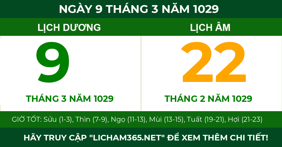 lịch âm ngày 9 tháng 3 năm 1029