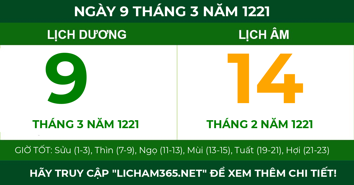 lịch âm ngày 9 tháng 3 năm 1221