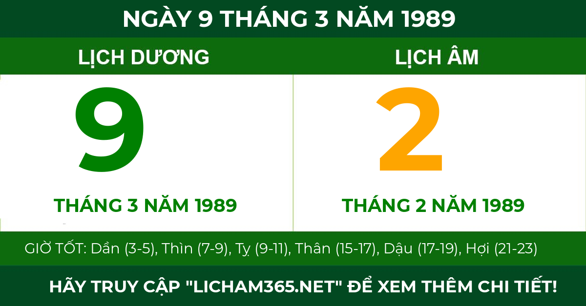 lịch âm ngày 9 tháng 3 năm 1989