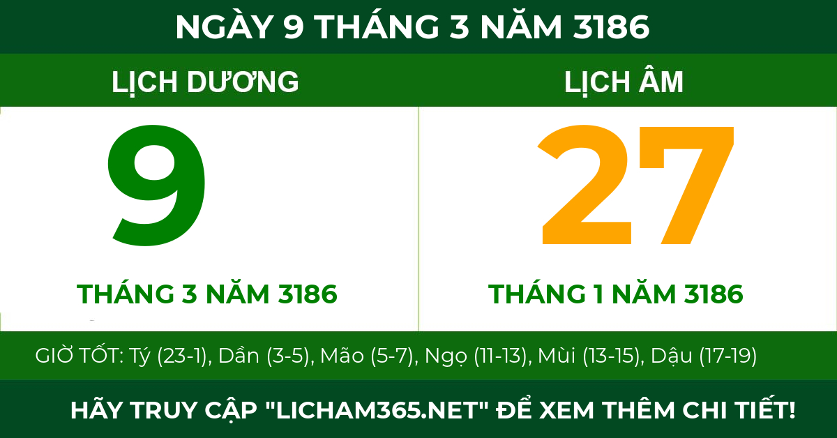 lịch âm ngày 9 tháng 3 năm 3186