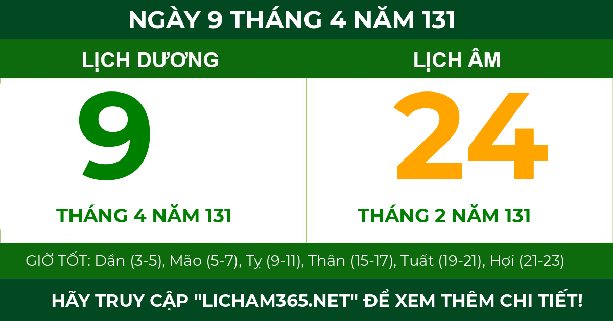 lịch âm ngày 9 tháng 4 năm 131