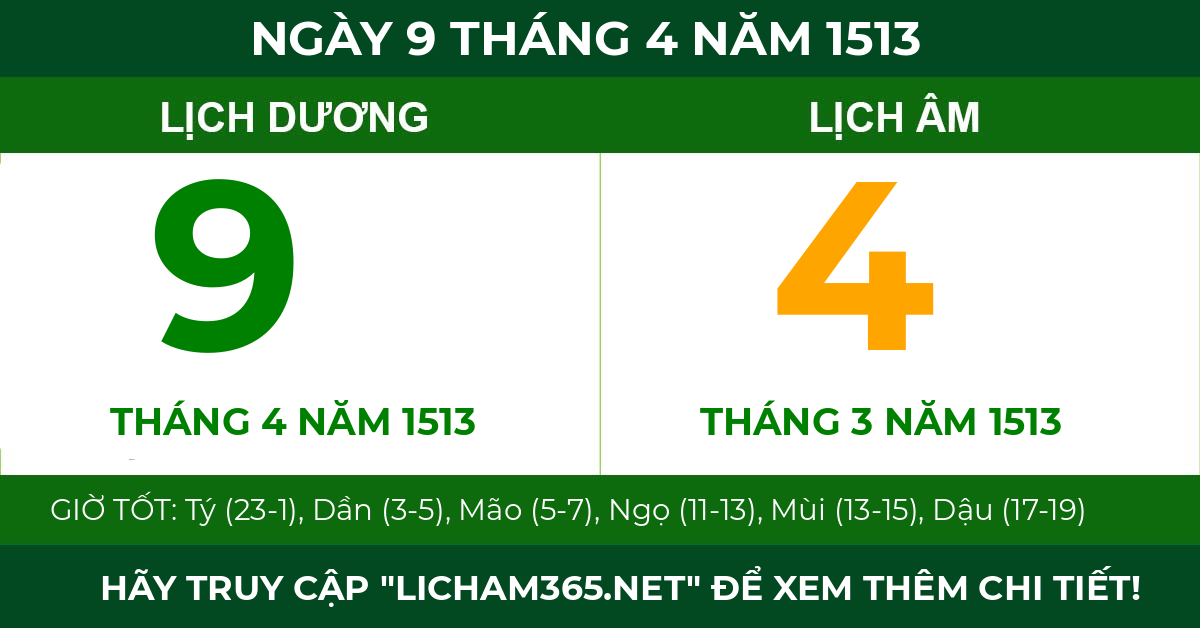 lịch âm ngày 9 tháng 4 năm 1513