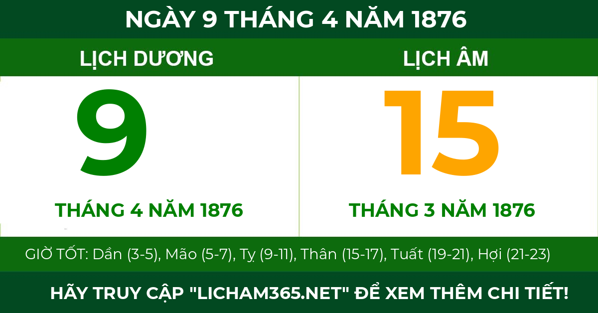 lịch âm ngày 9 tháng 4 năm 1876
