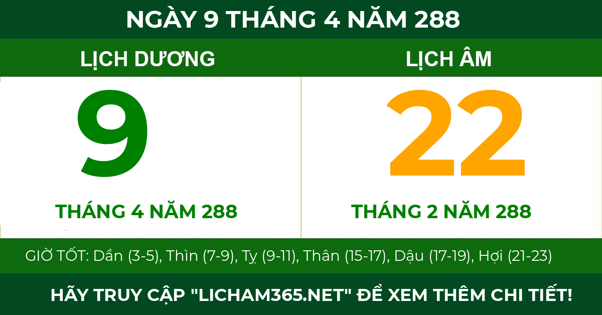 lịch âm ngày 9 tháng 4 năm 288