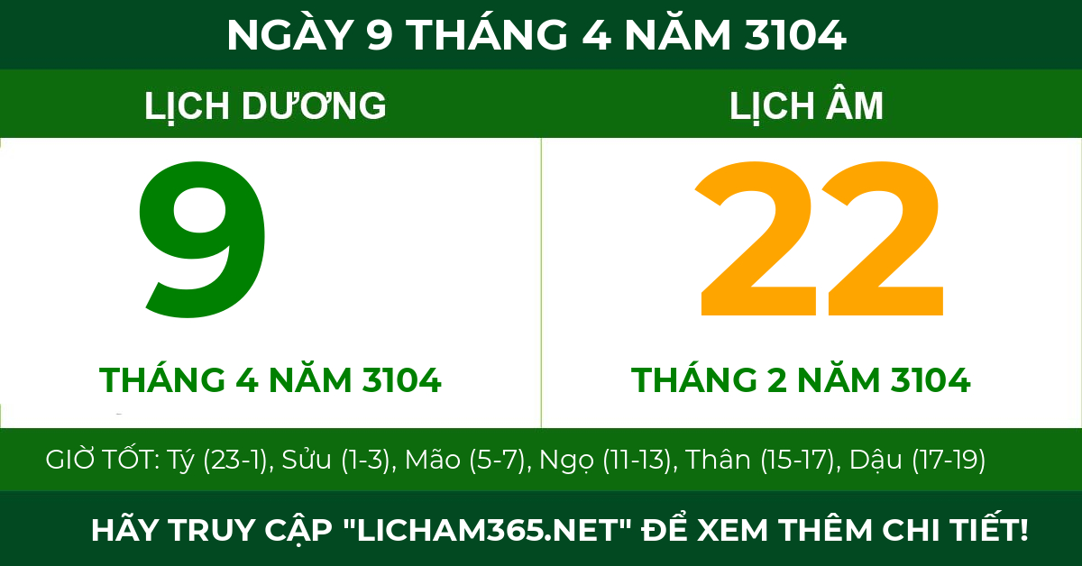 lịch âm ngày 9 tháng 4 năm 3104