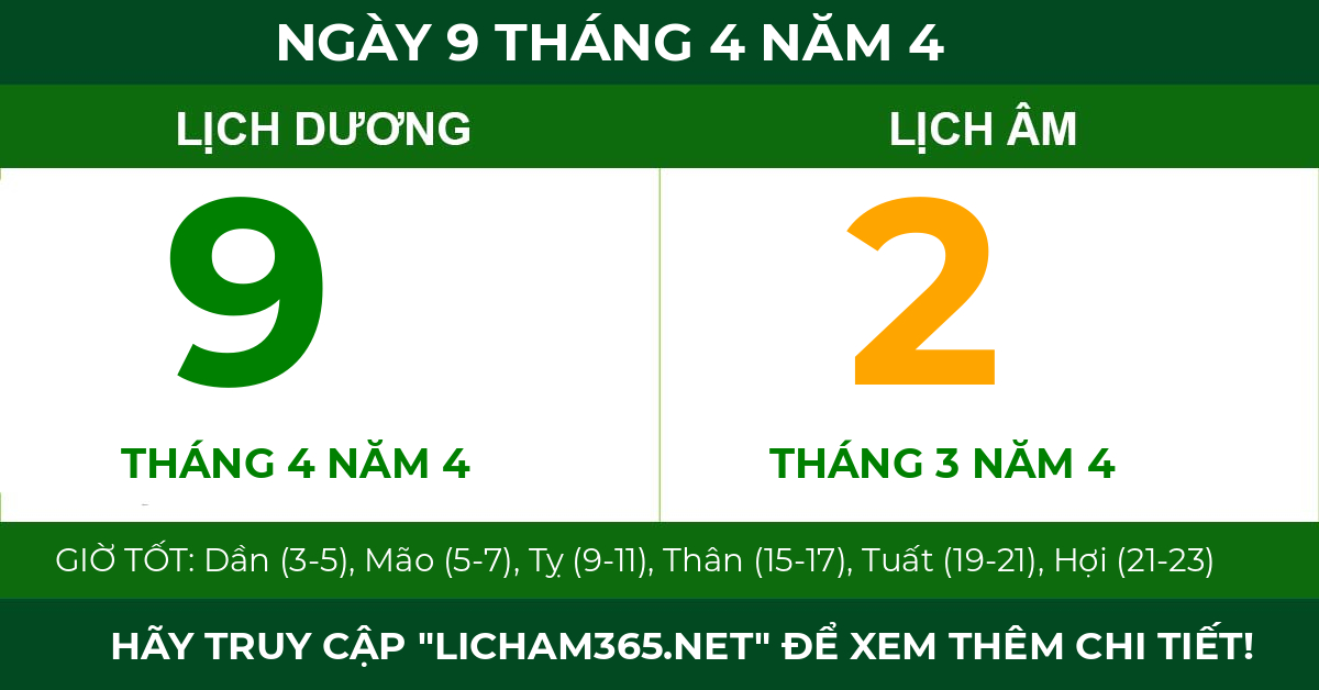 lịch âm ngày 9 tháng 4 năm 4