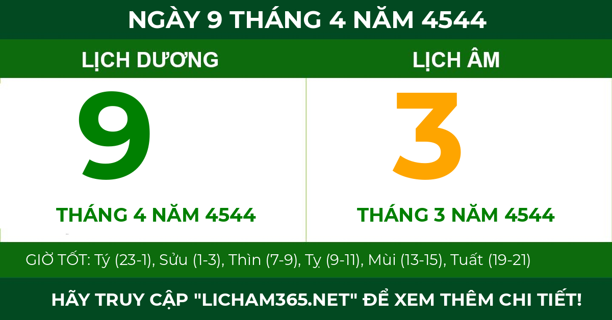 lịch âm ngày 9 tháng 4 năm 4544