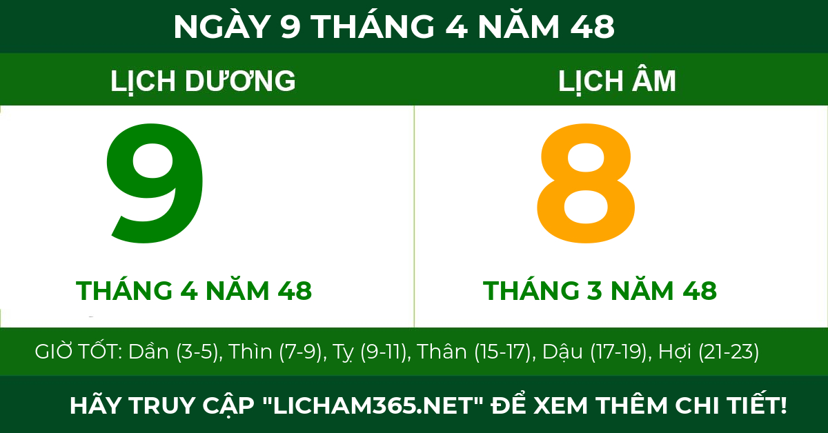 lịch âm ngày 9 tháng 4 năm 48