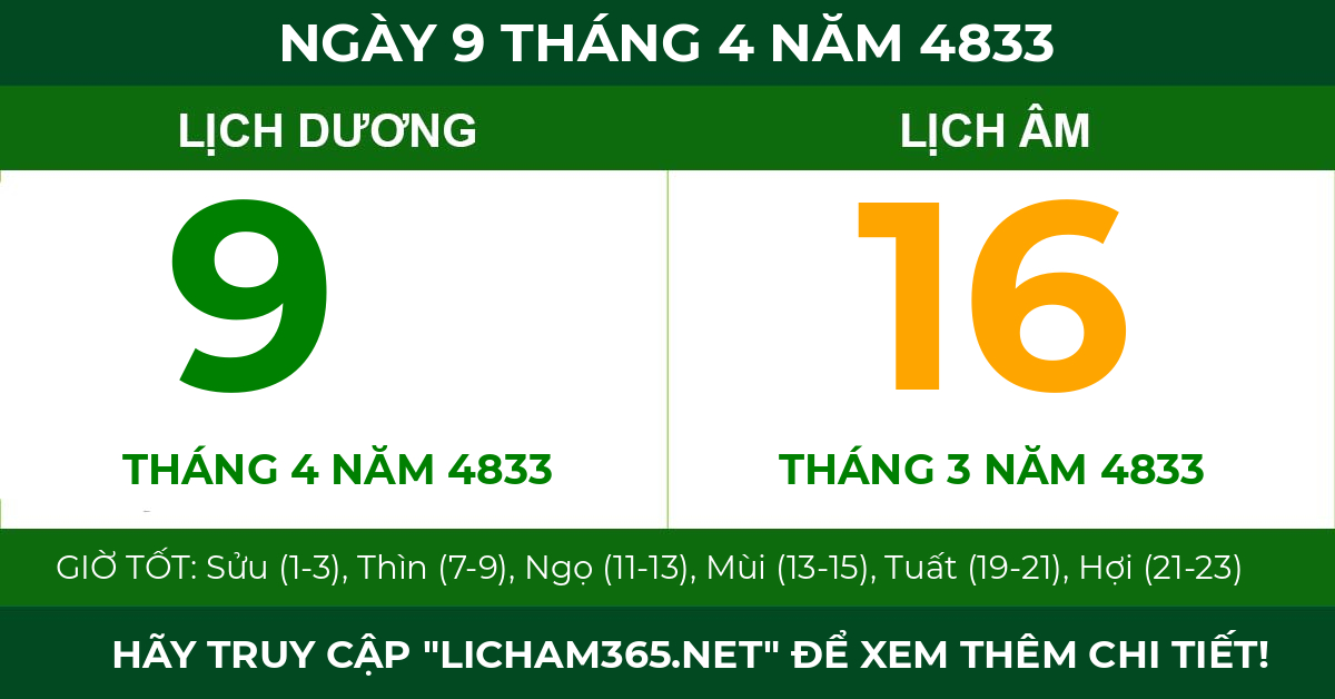 lịch âm ngày 9 tháng 4 năm 4833
